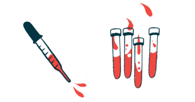 A dropper squirting blood is shown alongside four half-filled test tubes.
