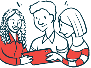 Digital biomarkers | Alzheimer's News Today | illustration of three people looking at tablet