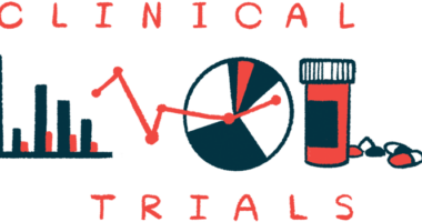 A bar graph, a pie graph and a bottle of prescription medication and pills are seen sandwiched between the words 'CLINICAL' and 'TRIALS.'