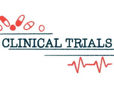 The words 'clinical trial' are seen in all capital letters, with a handful of oral medications to the top left and a heart rate graph to the bottom right.