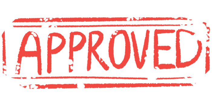A red stamp is shown spelling out the word approval.