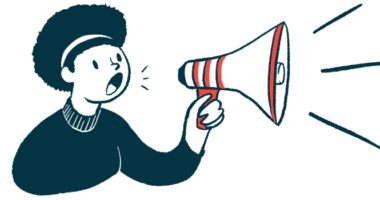 A person makes an announcement using a bullhorn.