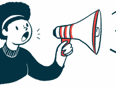 A person makes an announcement using a bullhorn.