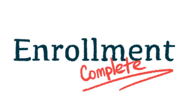 The word enrollment, in large block letters, has the word complete slightly overlapping it, in red letters.