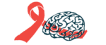 One tail of a giant awareness ribbon is seen swooping over an image of a human brain.