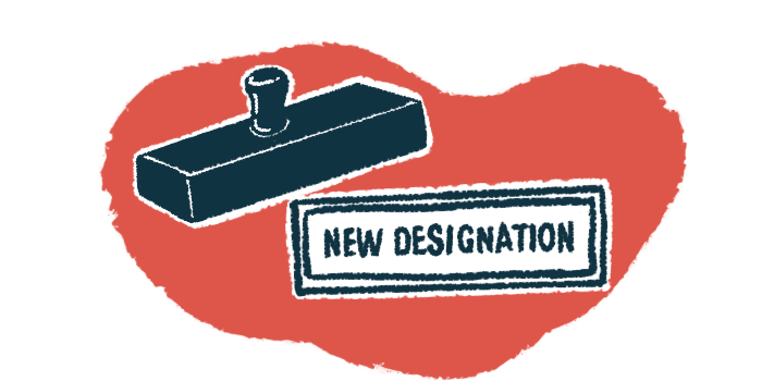 A rubber stamp hovers over the words 'new designation'